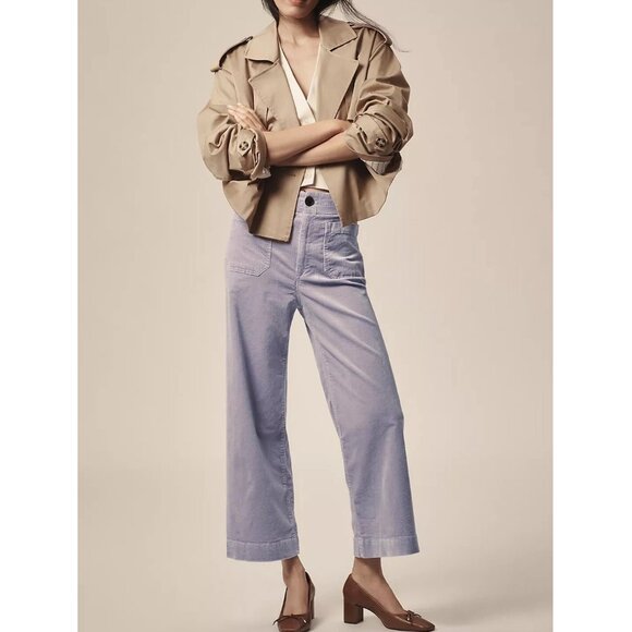 Anthropologie Maeve The Colette Corduroy Crop Wide-Leg Pants Lavender Purple 31 - Picture 3 of 8